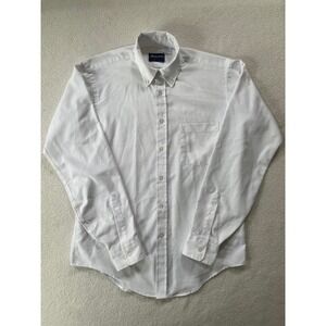 Vintage USA 70's Manhattan Mens 15.5 Button Down Shirt White Oxford Long Sleeve